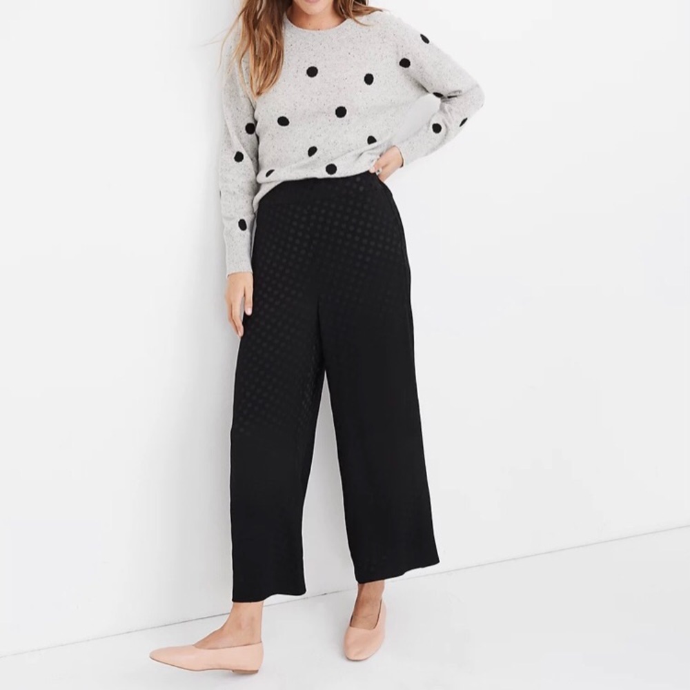 Madewell Drapey Jacquard Huston Pull-On Crop Pants in black polka dot